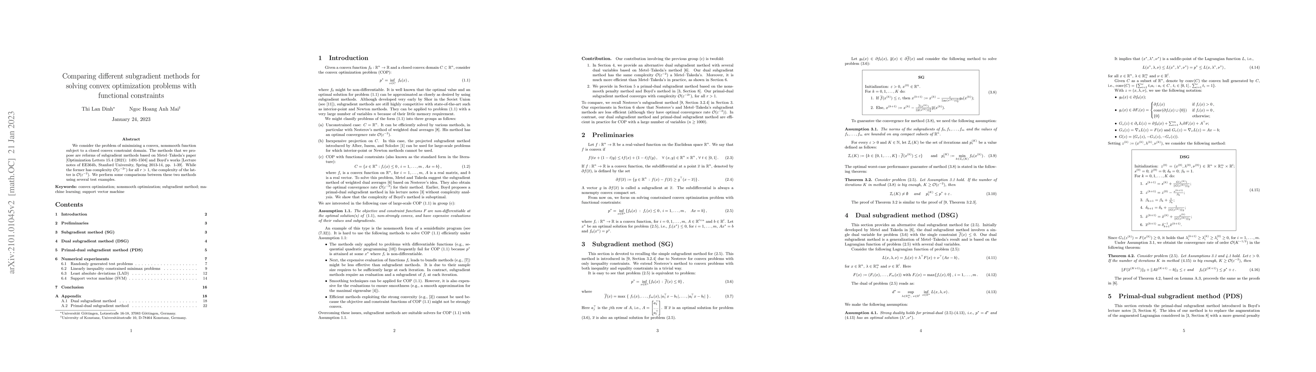 Thumbnail for Comparing different subgradient methods for solving convex optimization
  problems with functional constraints