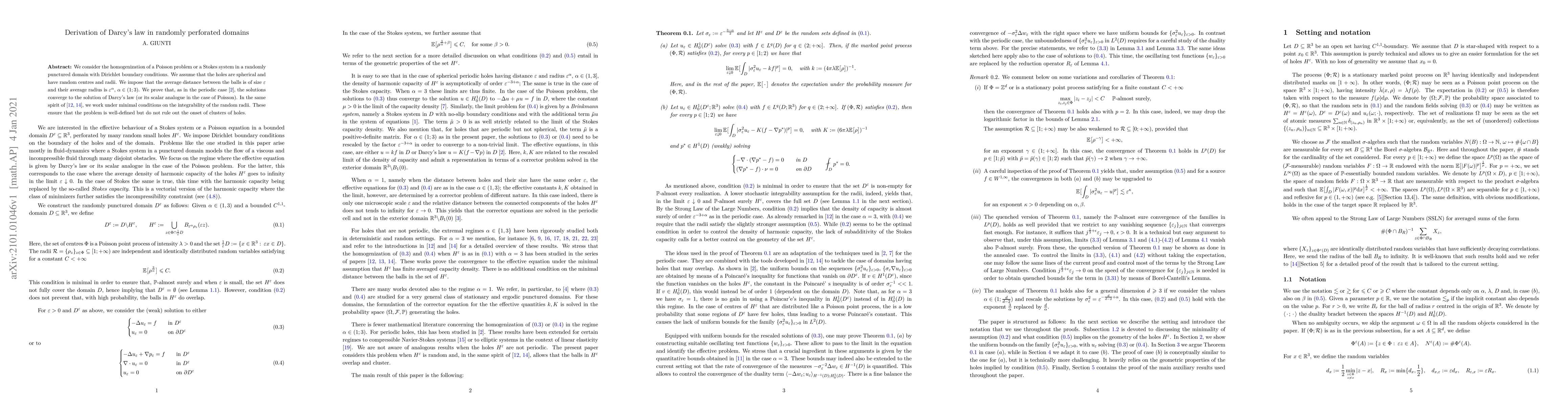 Thumbnail for Derivation of Darcy's law in randomly punctured domains