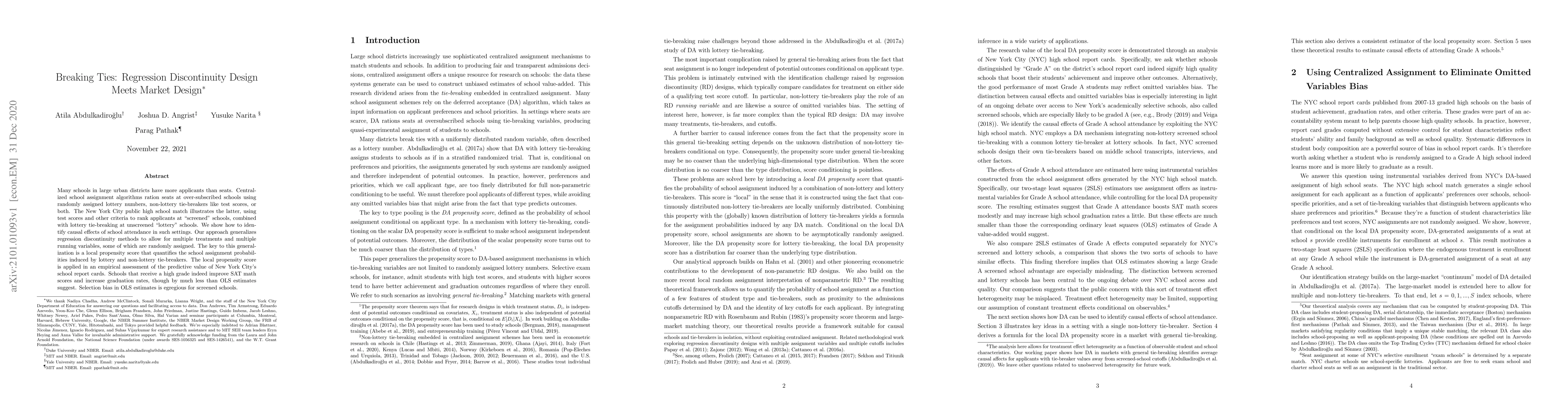 Thumbnail for Breaking Ties: Regression Discontinuity Design Meets Market Design