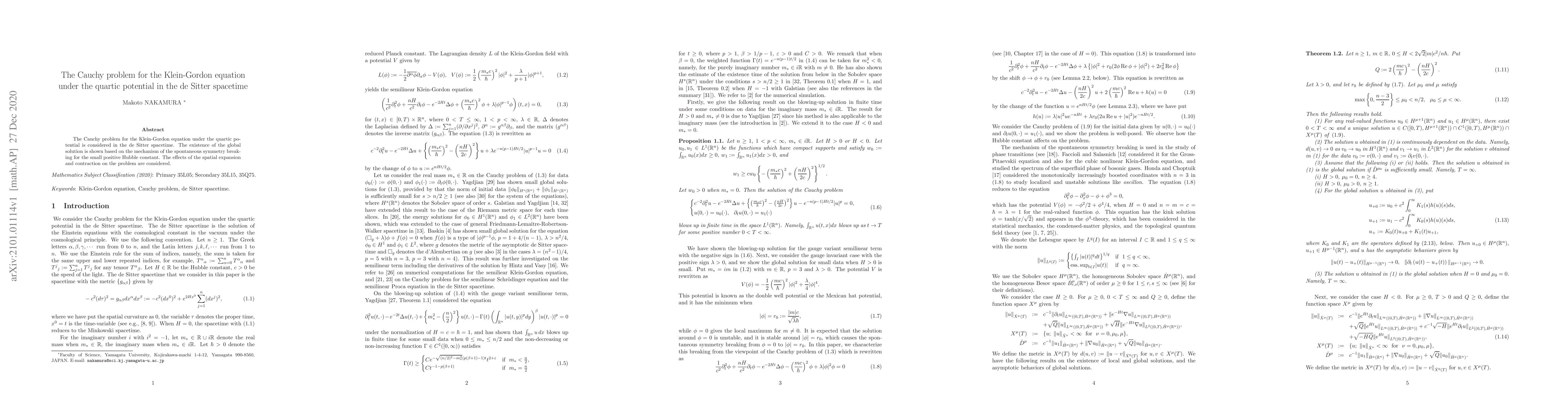 Thumbnail for The Cauchy problem for the Klein-Gordon equation under the quartic
  potential in the de Sitter spacetime