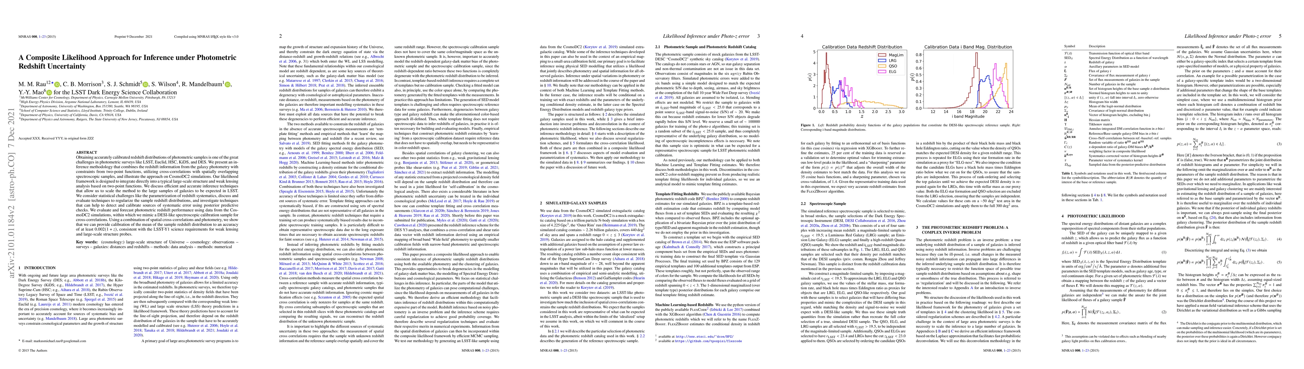 Thumbnail for A Composite Likelihood Approach for Inference under Photometric Redshift
  Uncertainty