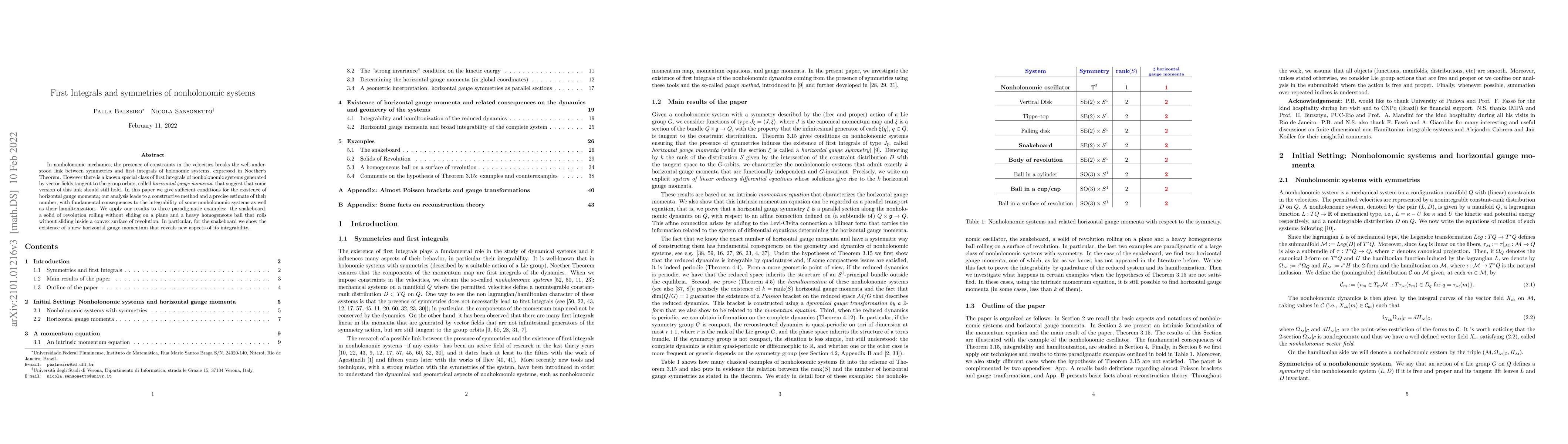 Thumbnail for First Integrals and symmetries of nonholonomic systems