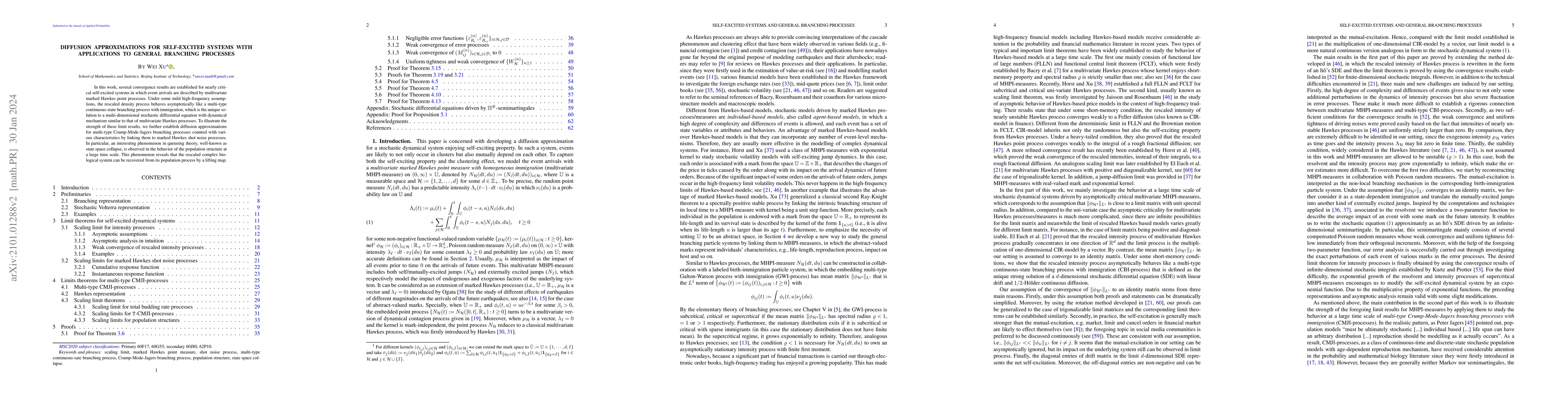 Thumbnail for Diffusion Approximations for Self-excited Systems with Applications to
  General Branching Processes