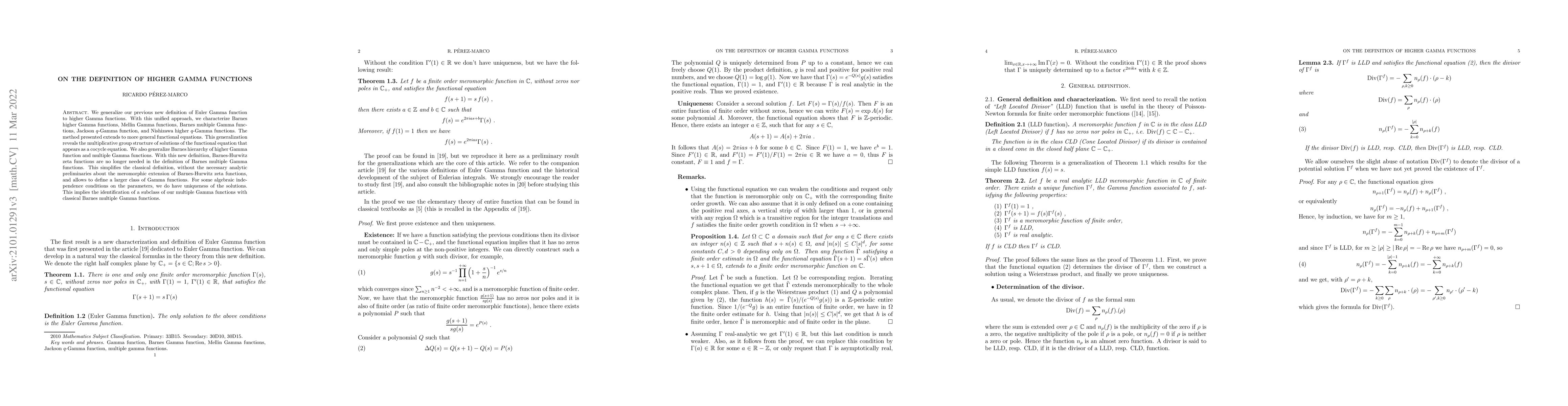 Thumbnail for On the definition of higher Gamma functions