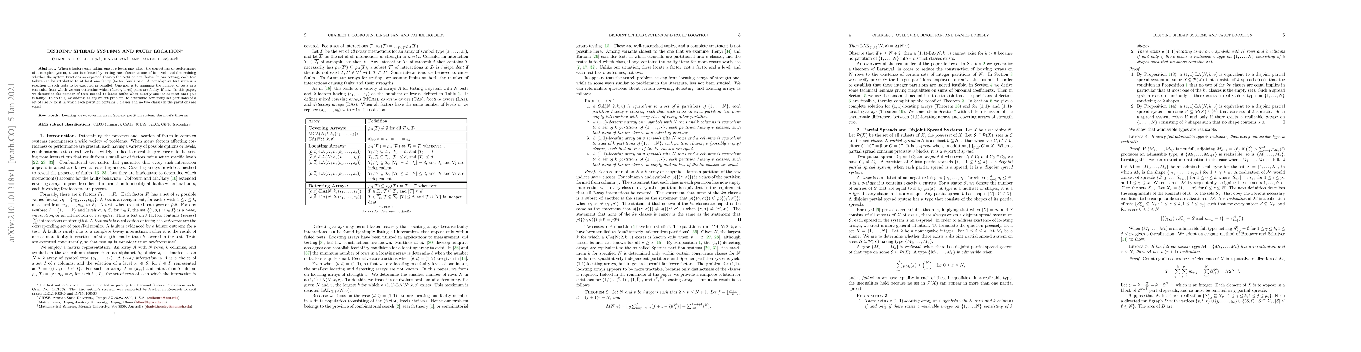 Thumbnail for Disjoint spread systems and fault location