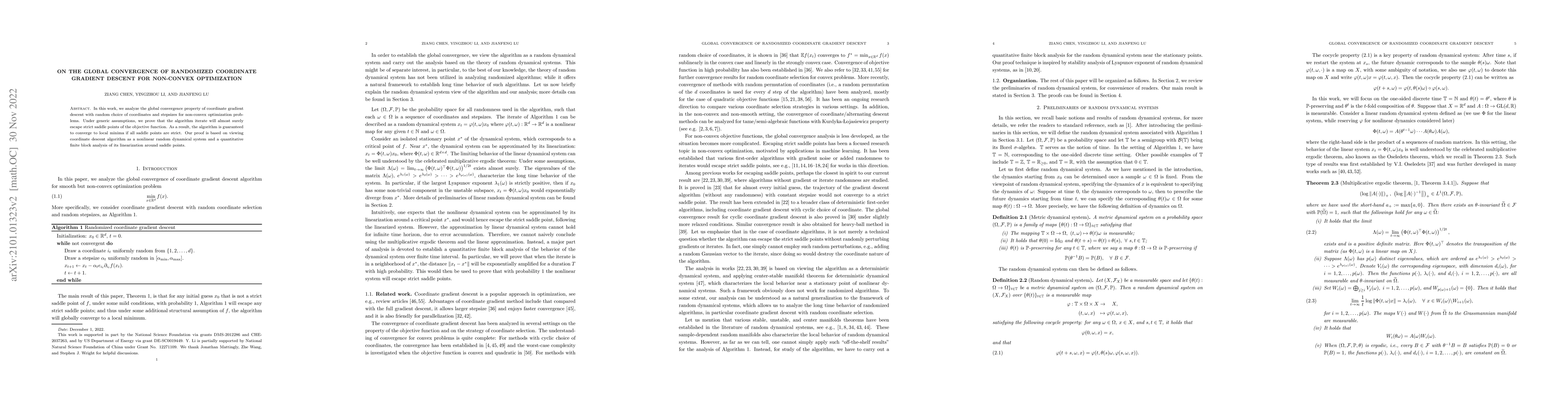 Thumbnail for On the global convergence of randomized coordinate gradient descent for
  non-convex optimization