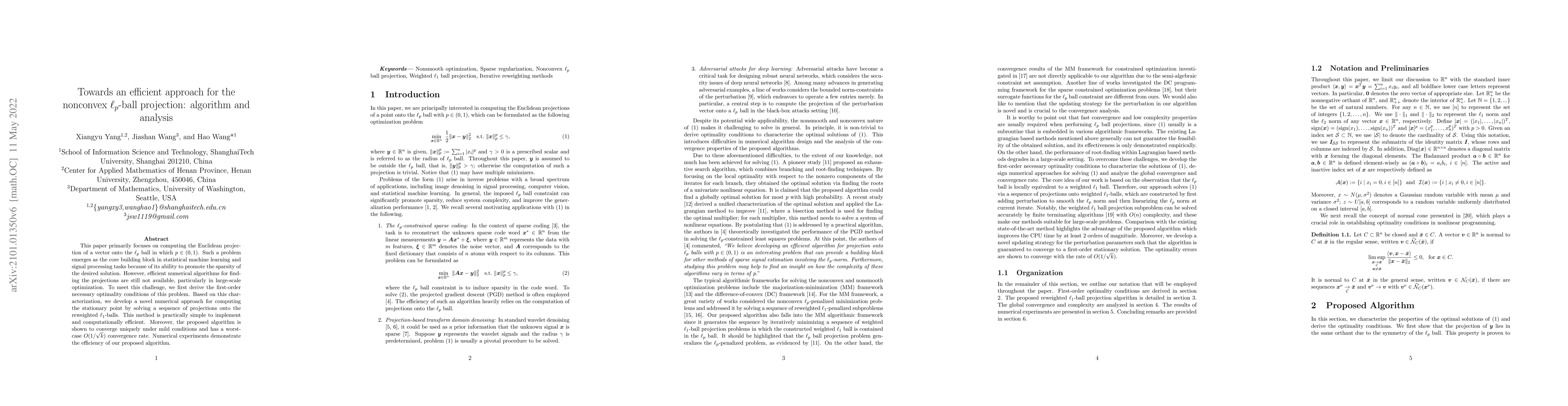 Thumbnail for Towards An Efficient Approach for the Nonconvex $\ell_p$ Ball
  Projection: Algorithm and Analysis