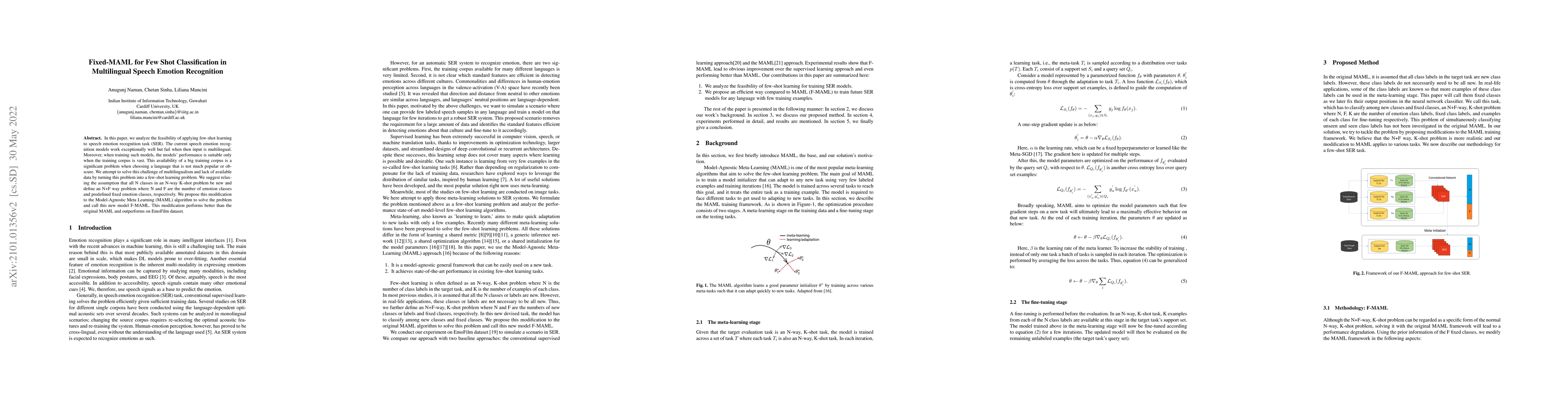 Thumbnail for Fixed-MAML for Few Shot Classification in Multilingual Speech Emotion
  Recognition