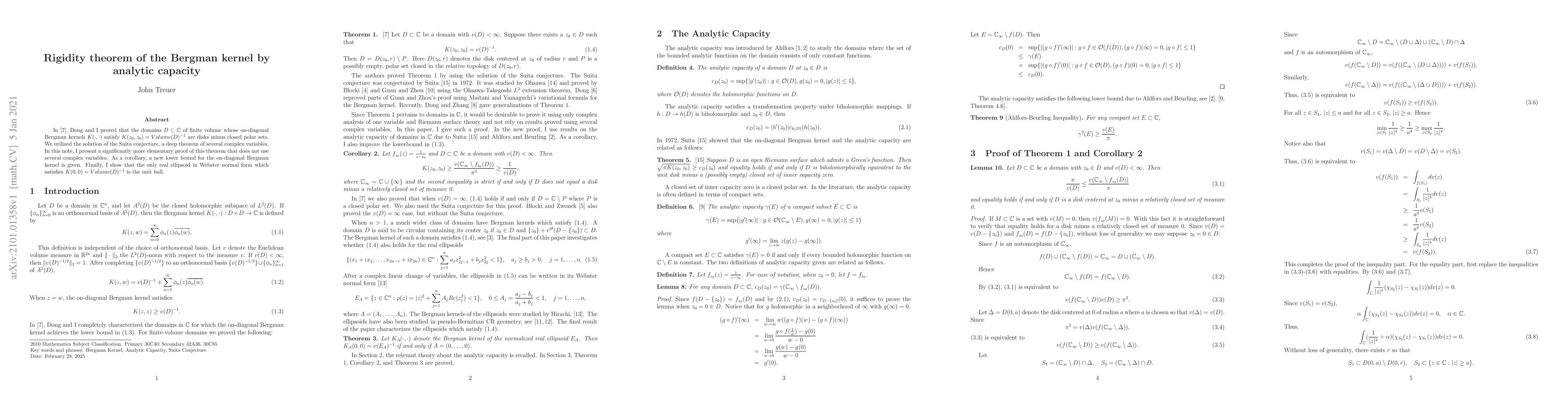 Thumbnail for Rigidity theorem of the Bergman kernel by analytic capacity