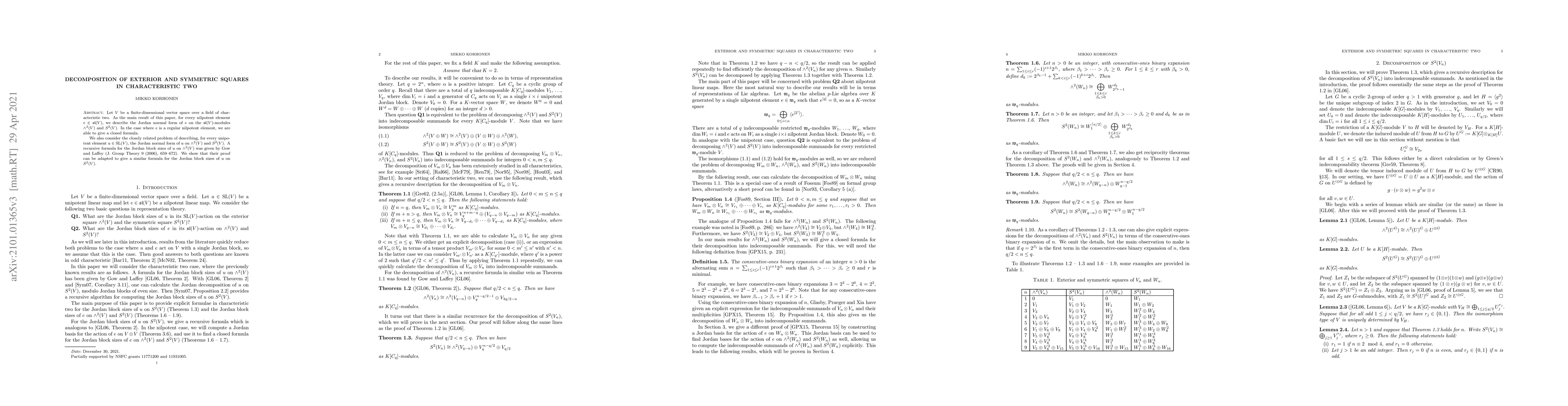 Thumbnail for Decomposition of exterior and symmetric squares in characteristic two