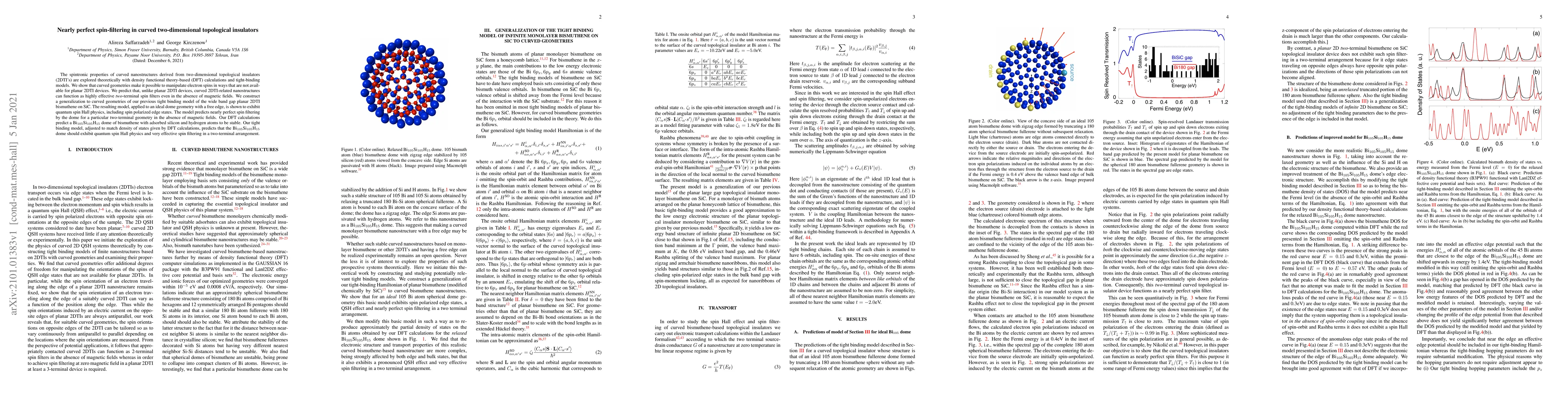 Thumbnail for Nearly perfect spin-filtering in curved two-dimensional topological
  insulators