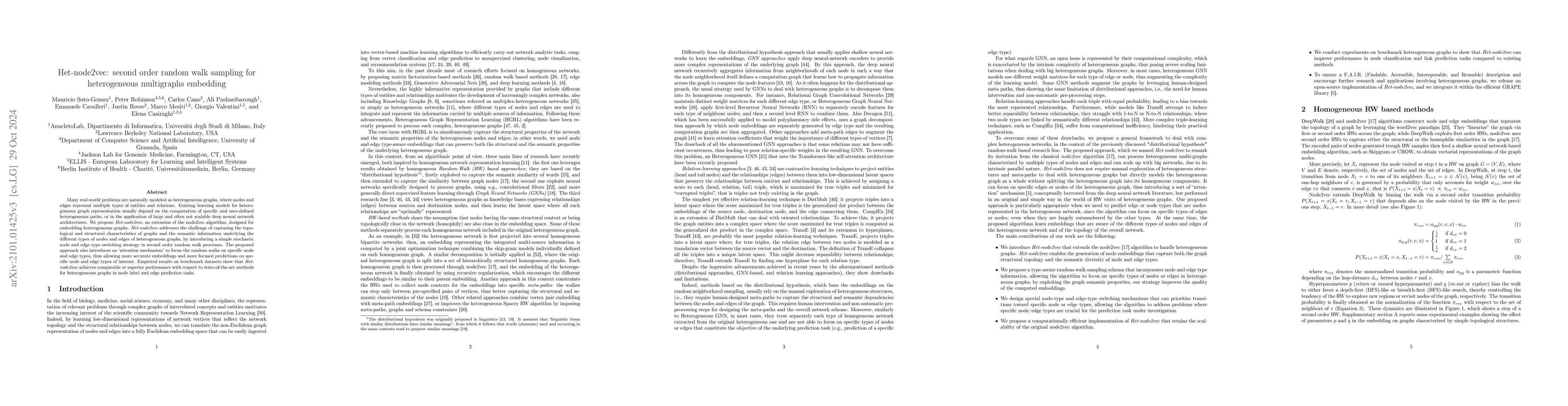 Thumbnail for Het-node2vec: second order random walk sampling for heterogeneous
  multigraphs embedding