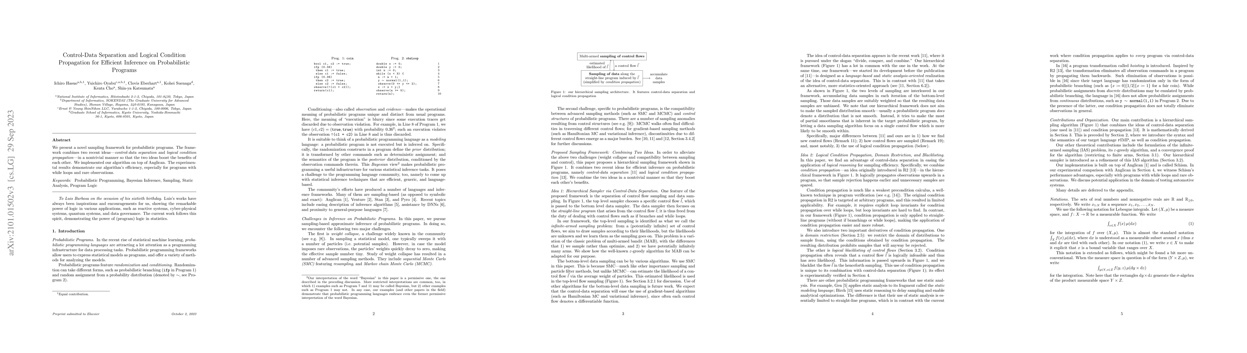 Thumbnail for Control-Data Separation and Logical Condition Propagation for Efficient
  Inference on Probabilistic Programs