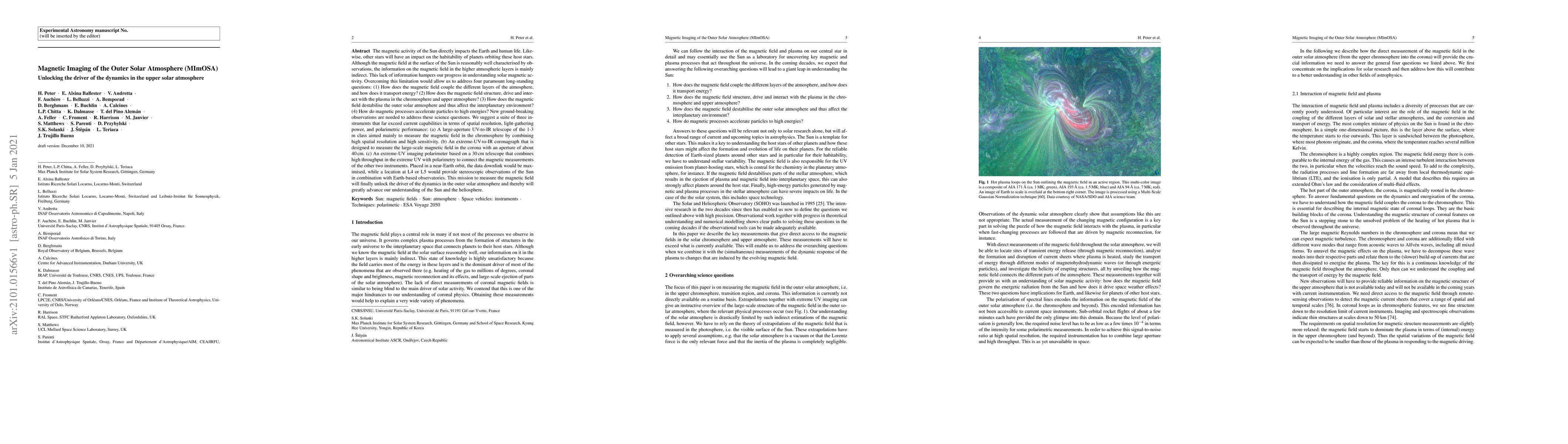 Thumbnail for Magnetic Imaging of the Outer Solar Atmosphere (MImOSA): Unlocking the
  driver of the dynamics in the upper solar atmosphere