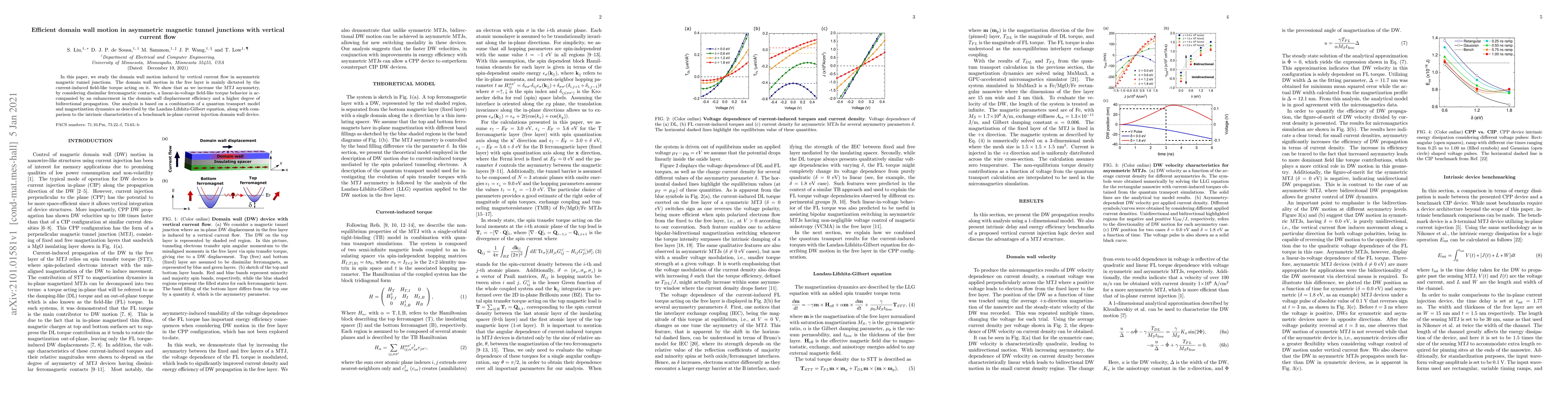 Thumbnail for Efficient domain wall motion in asymmetric magnetic tunnel junctions
  with vertical current flow