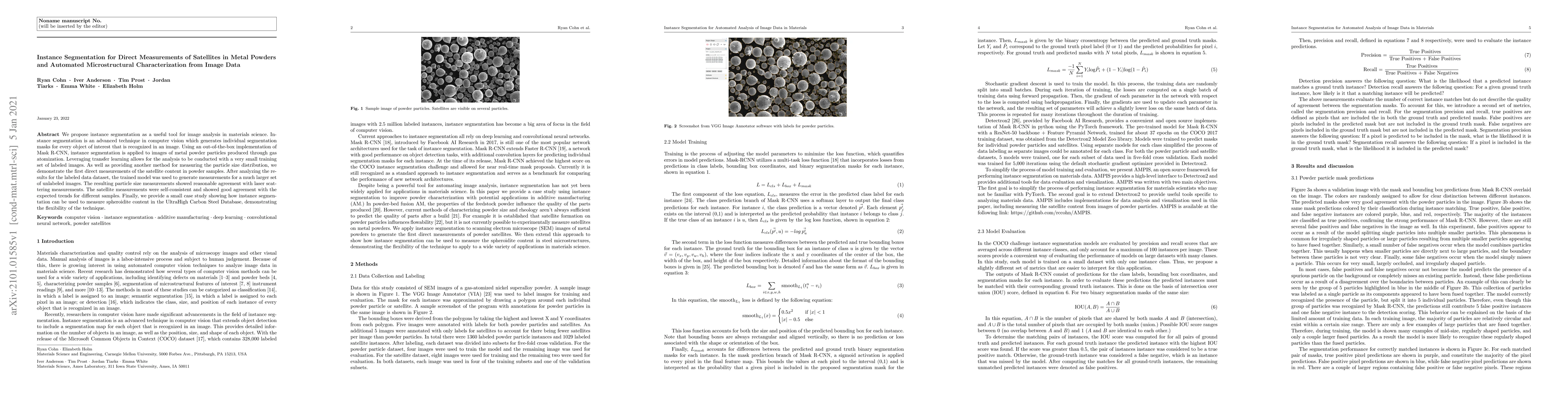 Thumbnail for Instance Segmentation for Direct Measurements of Satellites in Metal
  Powders and Automated Microstructural Characterization from Image Data