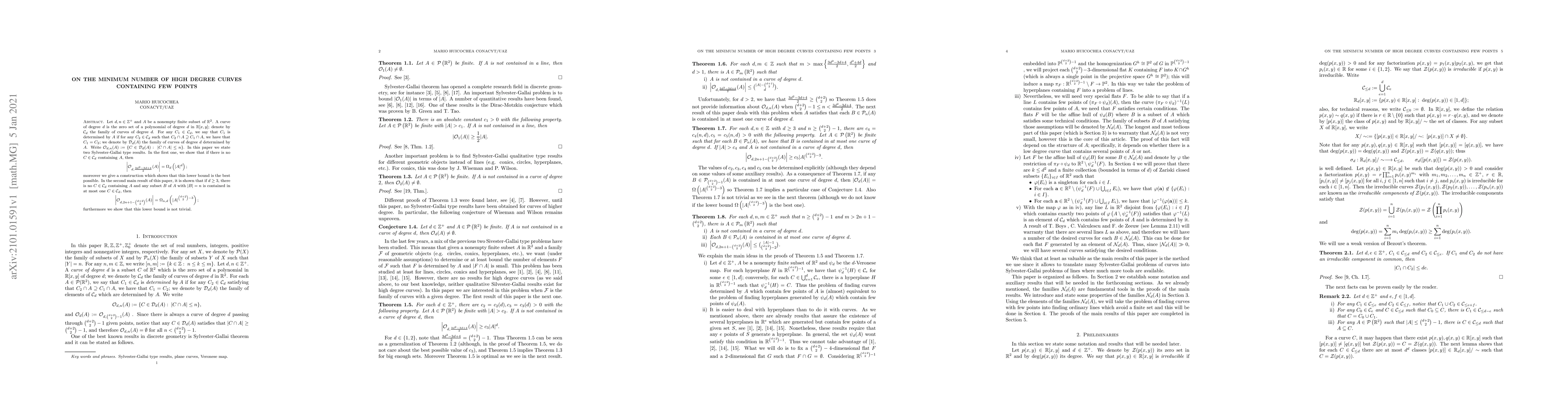 Thumbnail for On the minimum number of high degree curves containing few points