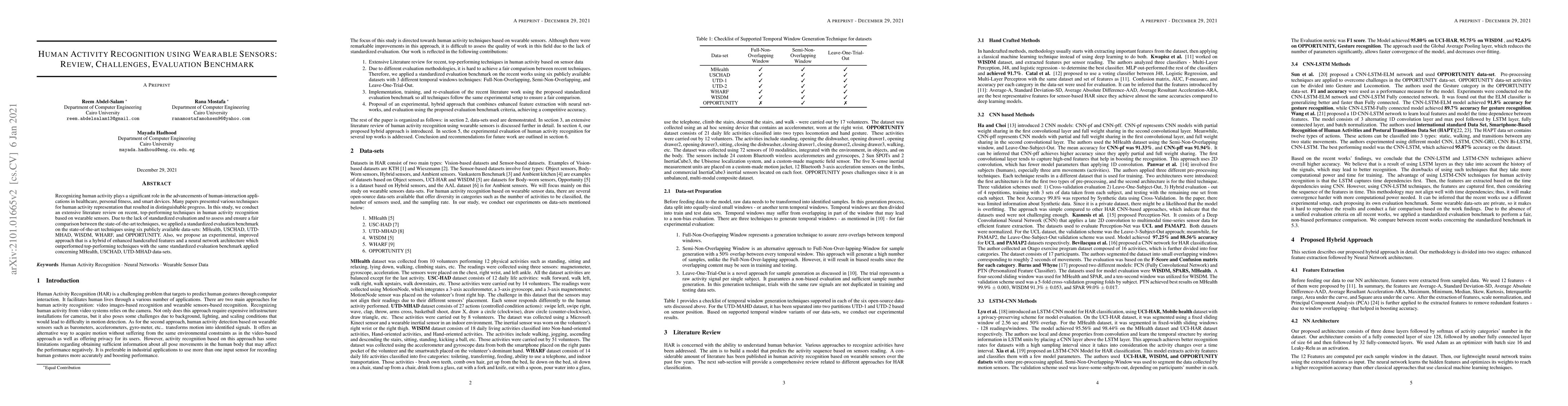 Thumbnail for Human Activity Recognition using Wearable Sensors: Review, Challenges,
  Evaluation Benchmark