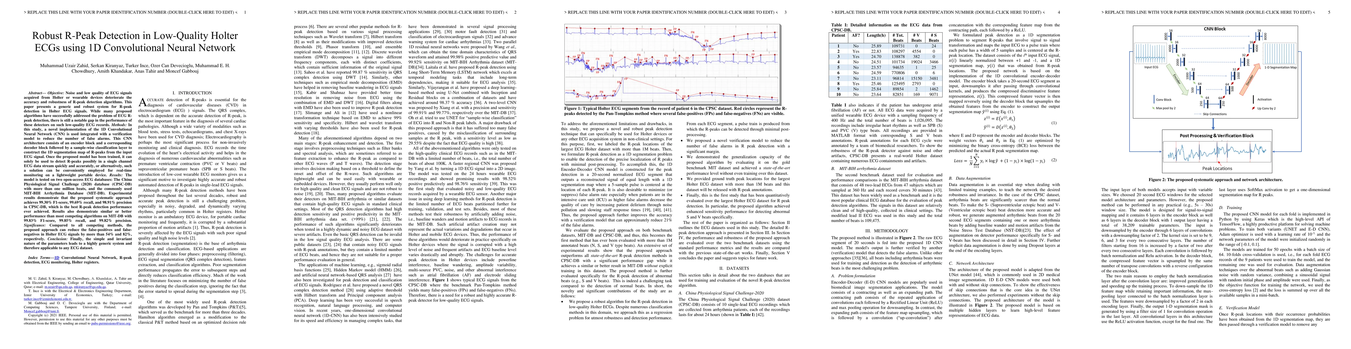 Thumbnail for Robust R-Peak Detection in Low-Quality Holter ECGs using 1D
  Convolutional Neural Network