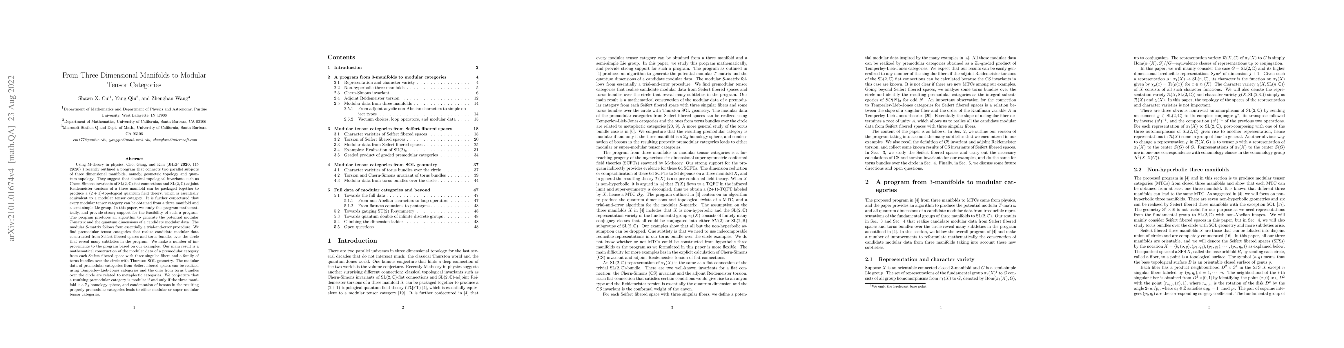Thumbnail for From Three Dimensional Manifolds to Modular Tensor Categories