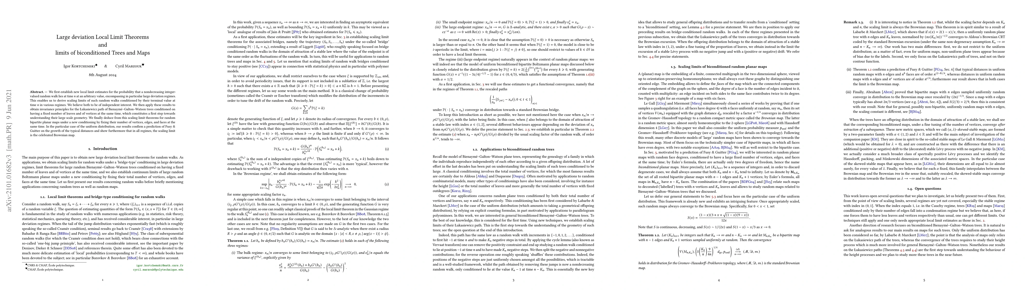 Thumbnail for Large deviation Local Limit Theorems and limits of biconditioned Trees
  and Maps