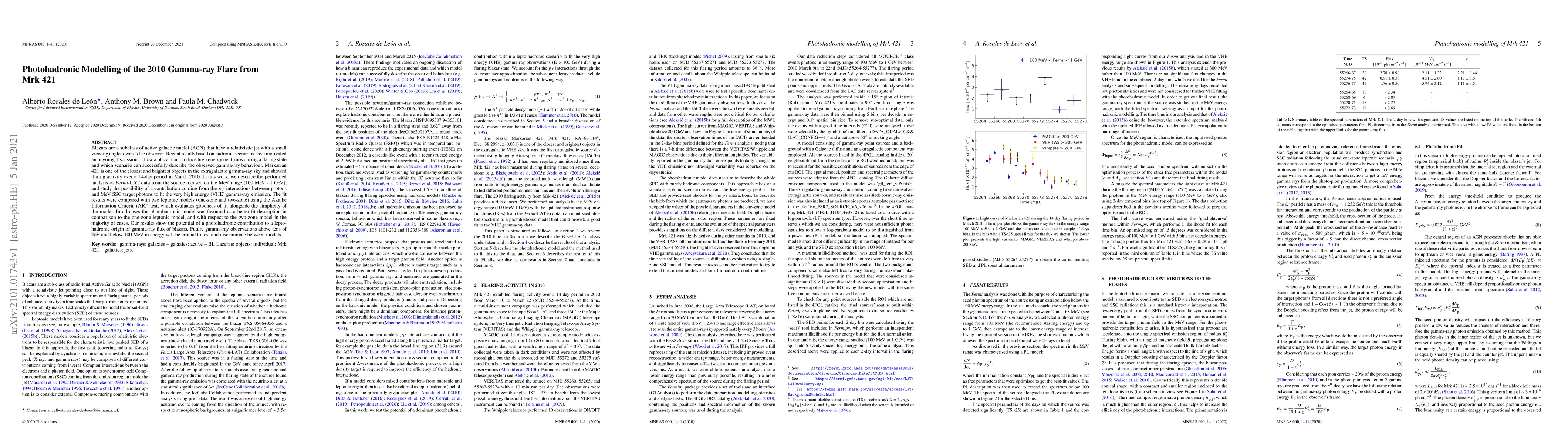 Thumbnail for Photohadronic Modelling of the 2010 Gamma-ray Flare from Mrk 421