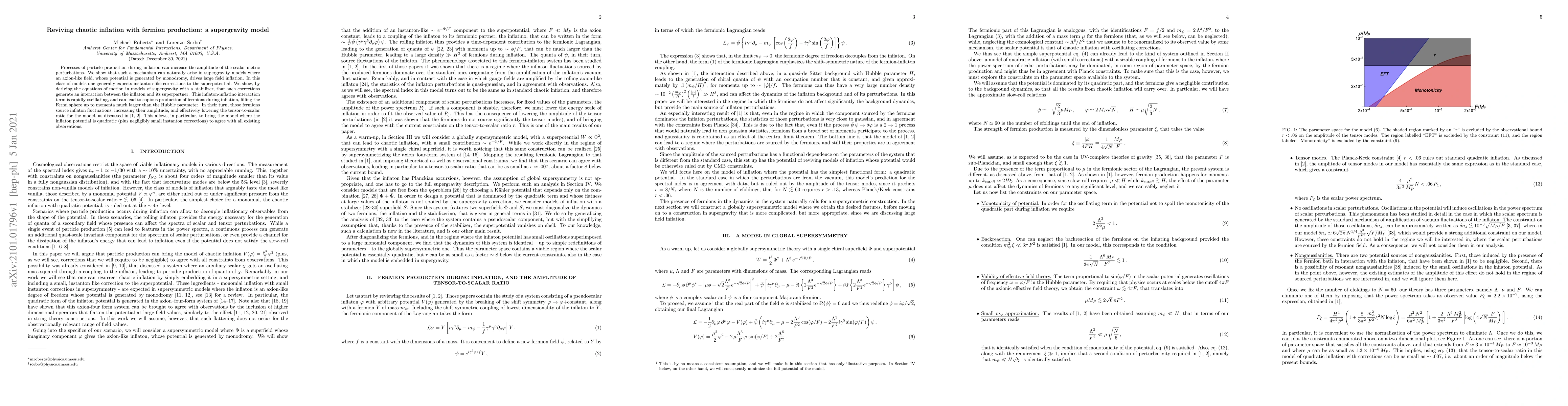 Thumbnail for Reviving chaotic inflation with fermion production: a supergravity model