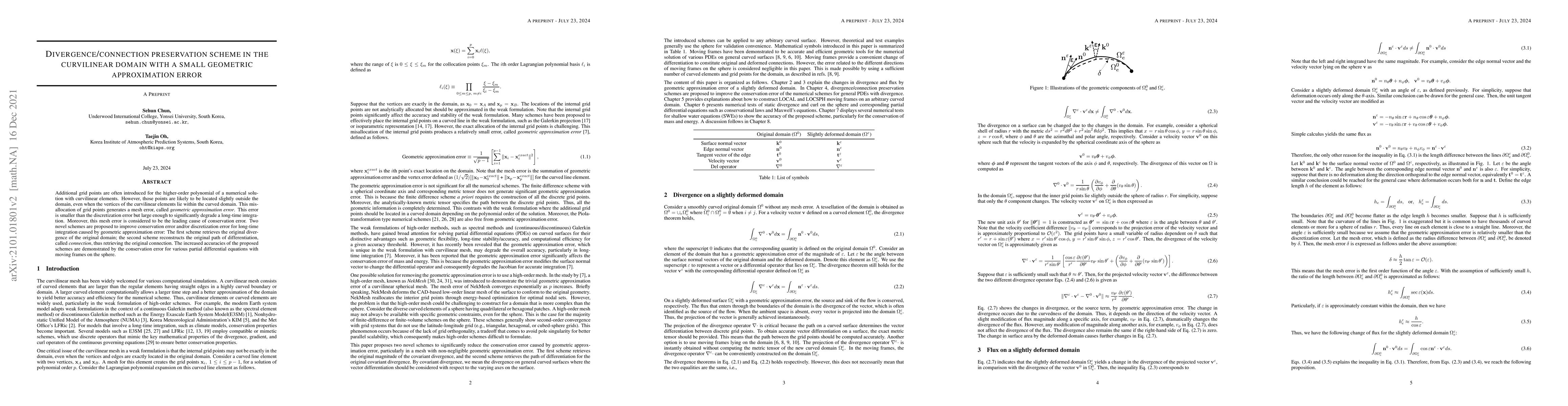 Thumbnail for Divergence/connection preservation scheme in the curvilinear domain with
  a small geometric approximation error