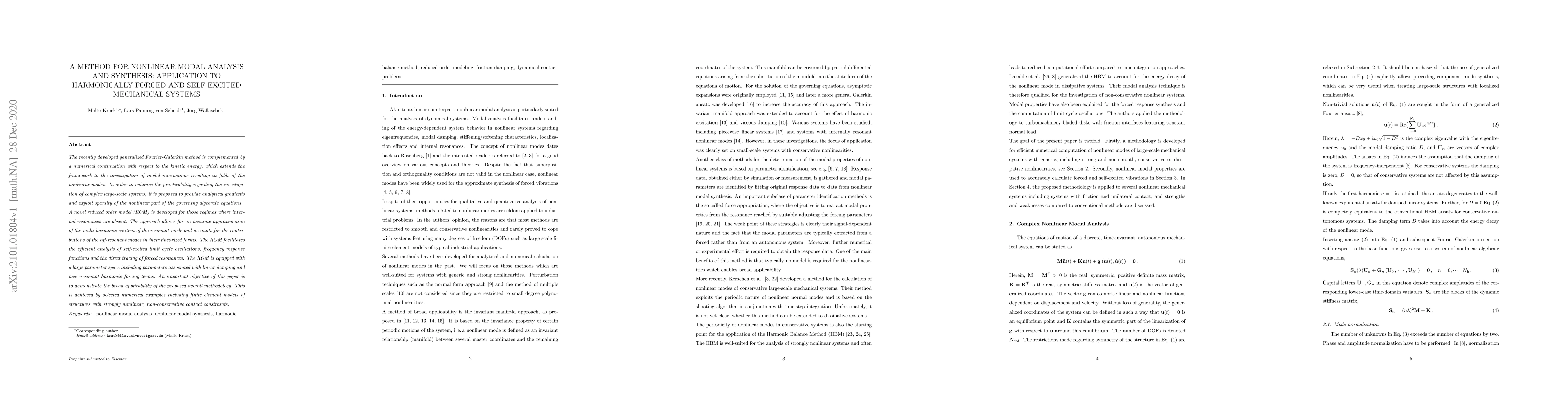 Thumbnail for A method for nonlinear modal analysis and synthesis: Application to
  harmonically forced and self-excited mechanical systems