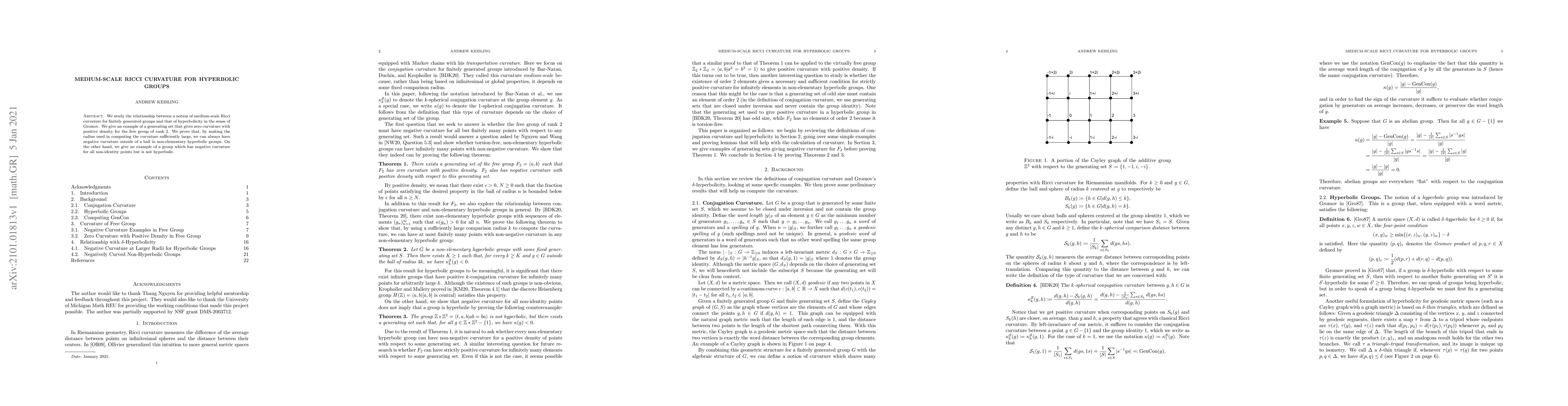 Thumbnail for Medium-Scale Ricci Curvature for Hyperbolic Groups