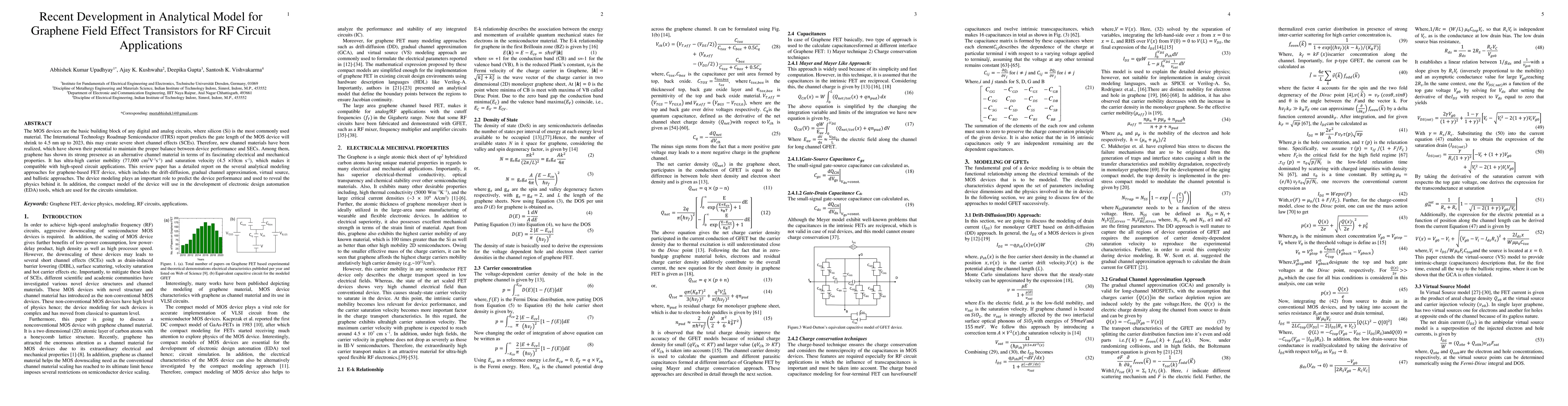 Thumbnail for Recent Development in Analytical Model for Graphene Field Effect
  Transistors for RF Circuit Applications