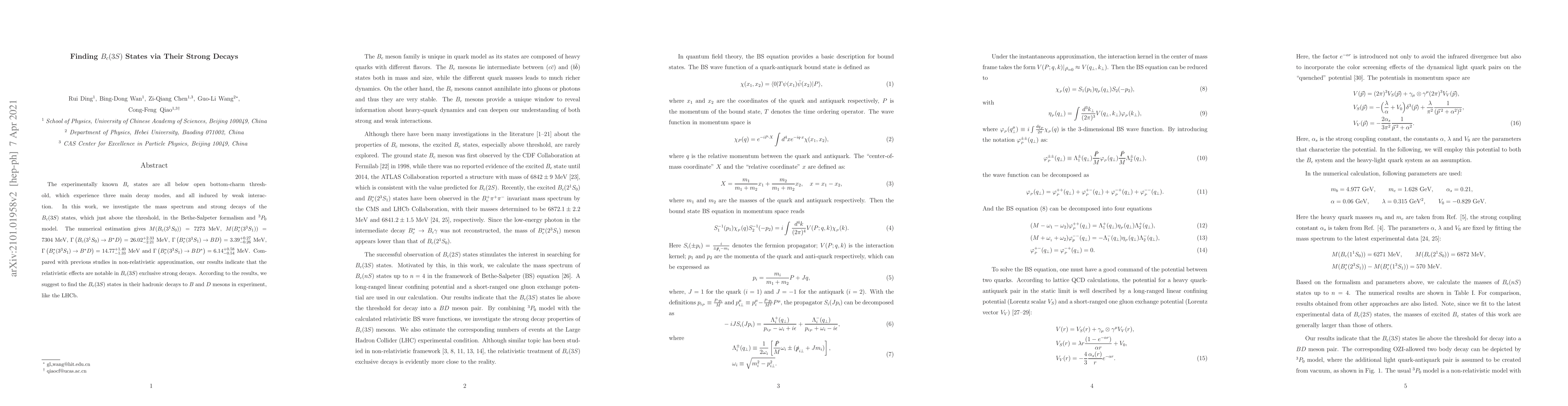 Thumbnail for Finding $B_c(3S)$ States via Their Strong Decays