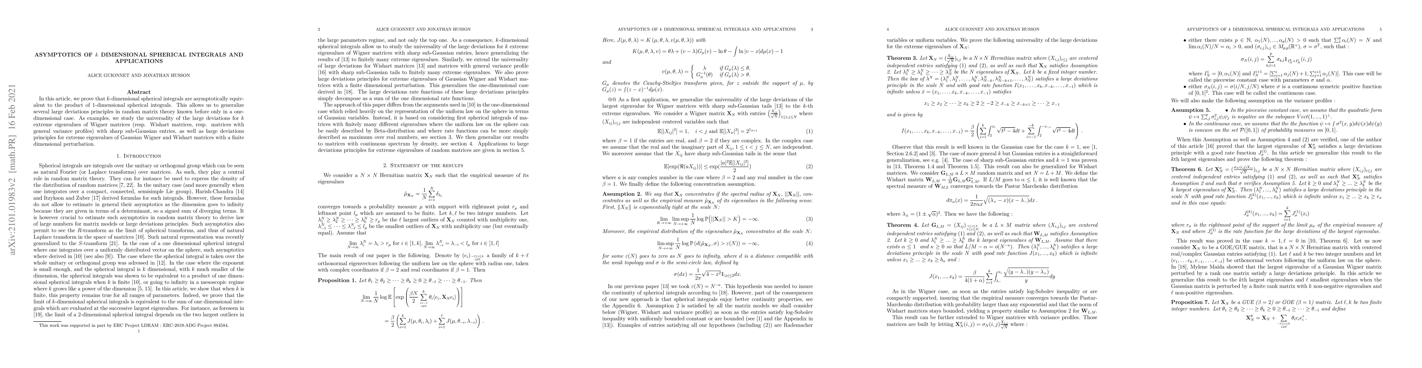 Thumbnail for Asymptotics of k dimensional spherical integrals and applications