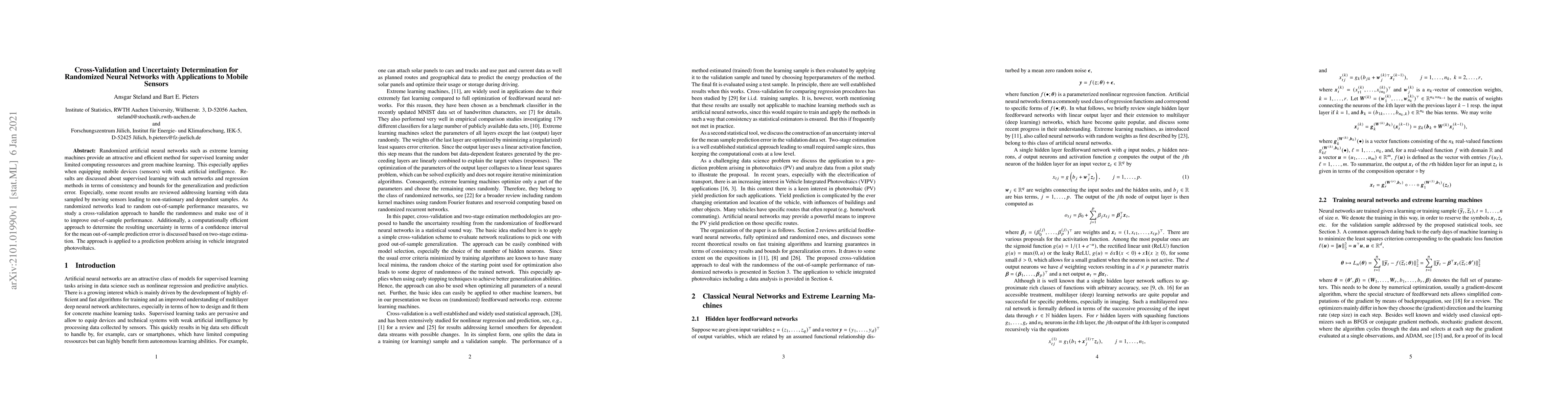 Thumbnail for Cross-Validation and Uncertainty Determination for Randomized Neural
  Networks with Applications to Mobile Sensors