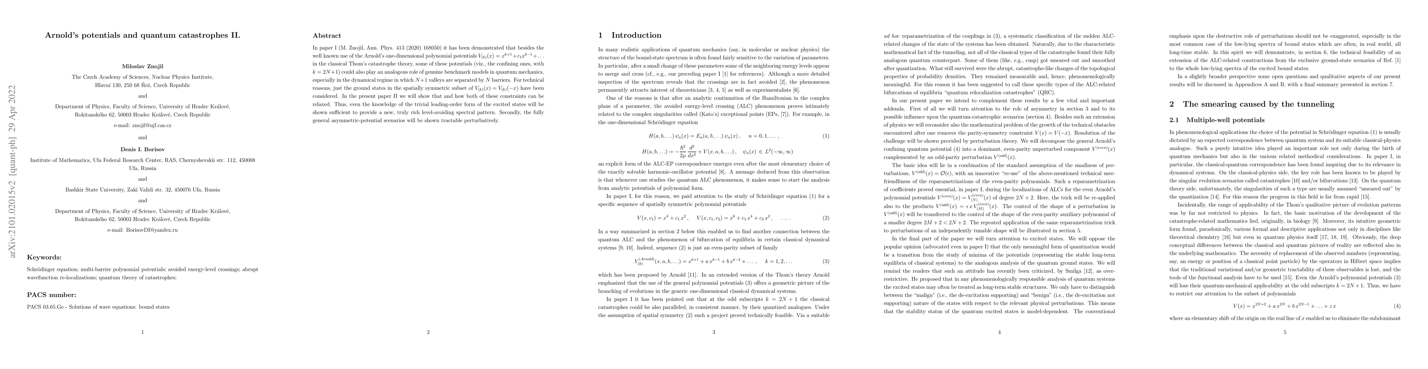 Thumbnail for Arnold's potentials and quantum catastrophes II