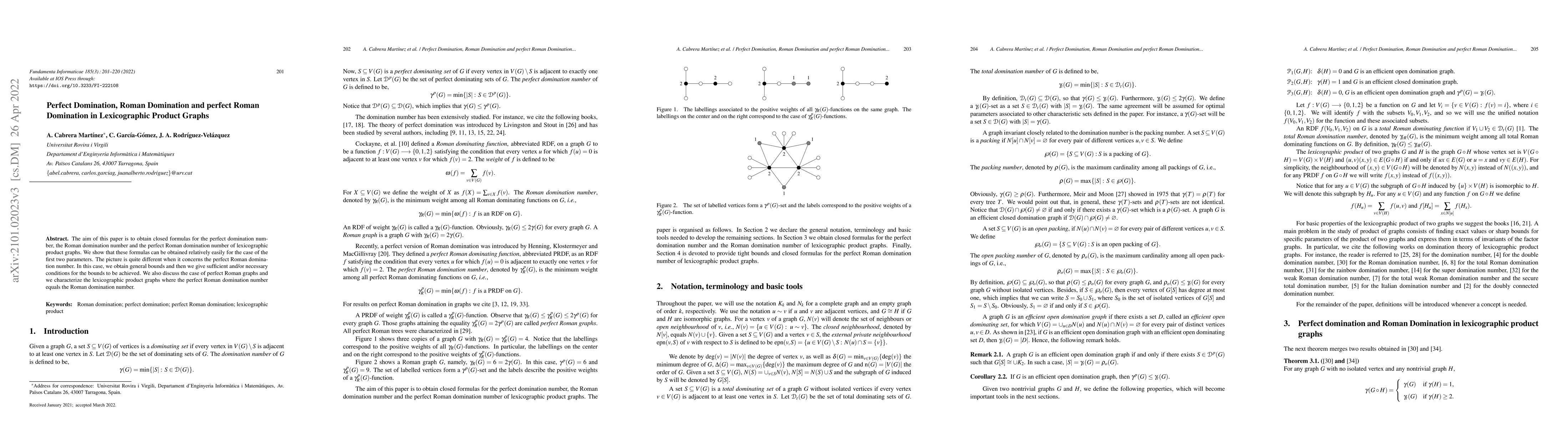 Thumbnail for Perfect domination, Roman domination and perfect Roman domination in
  lexicographic product graphs