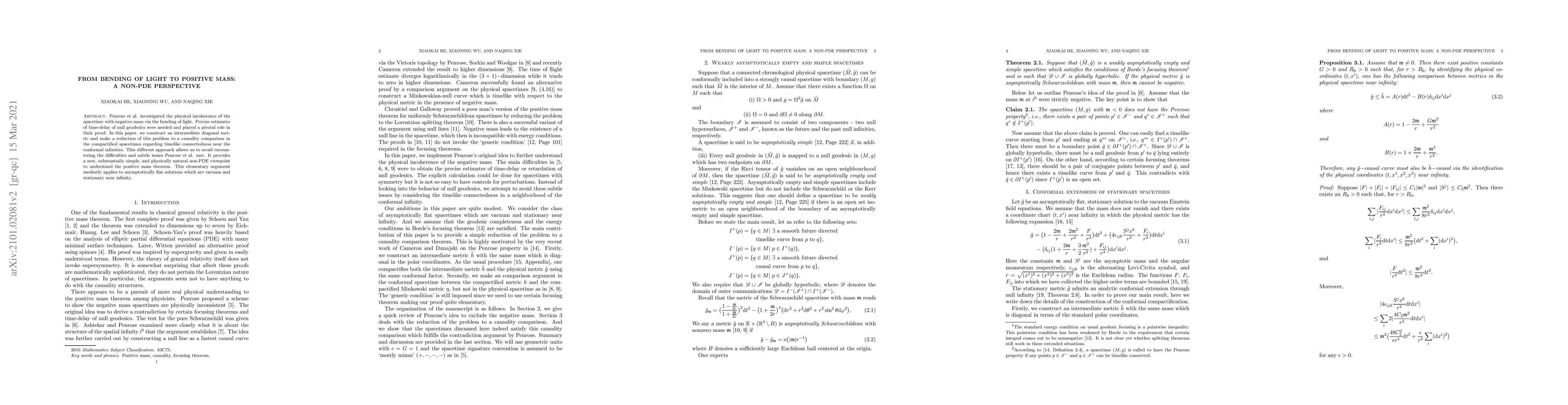 Thumbnail for From bending of light to positive mass: a non-PDE perspective