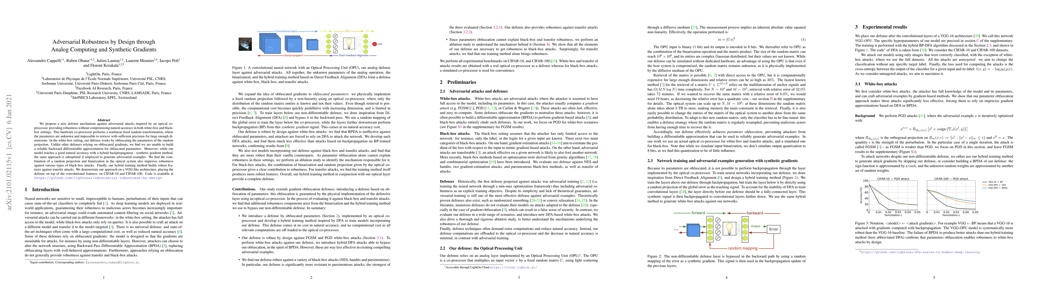 Thumbnail for Adversarial Robustness by Design through Analog Computing and Synthetic
  Gradients
