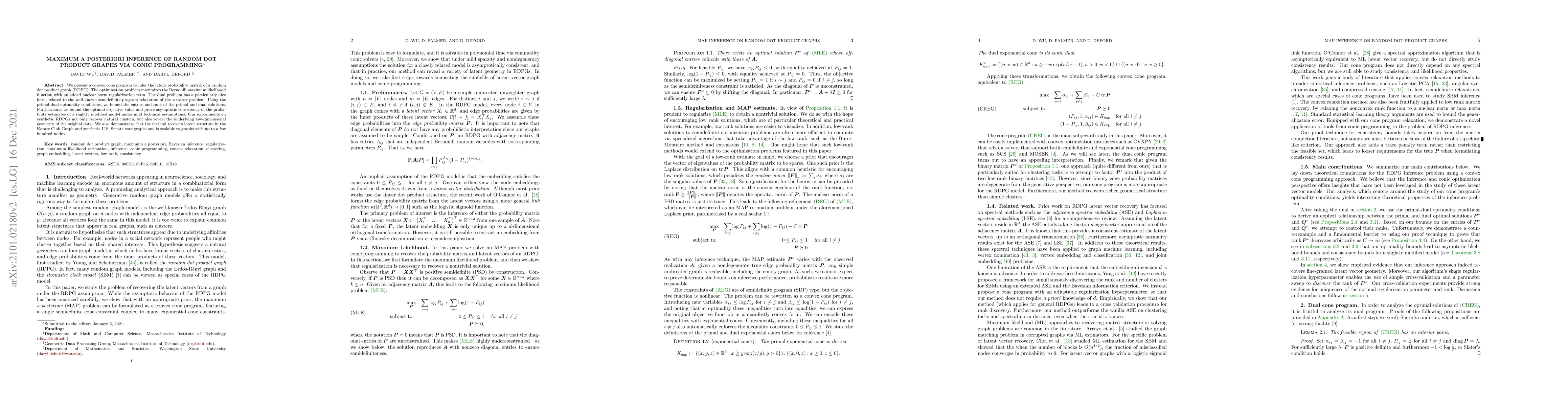 Thumbnail for Maximum a Posteriori Inference of Random Dot Product Graphs via Conic
  Programming