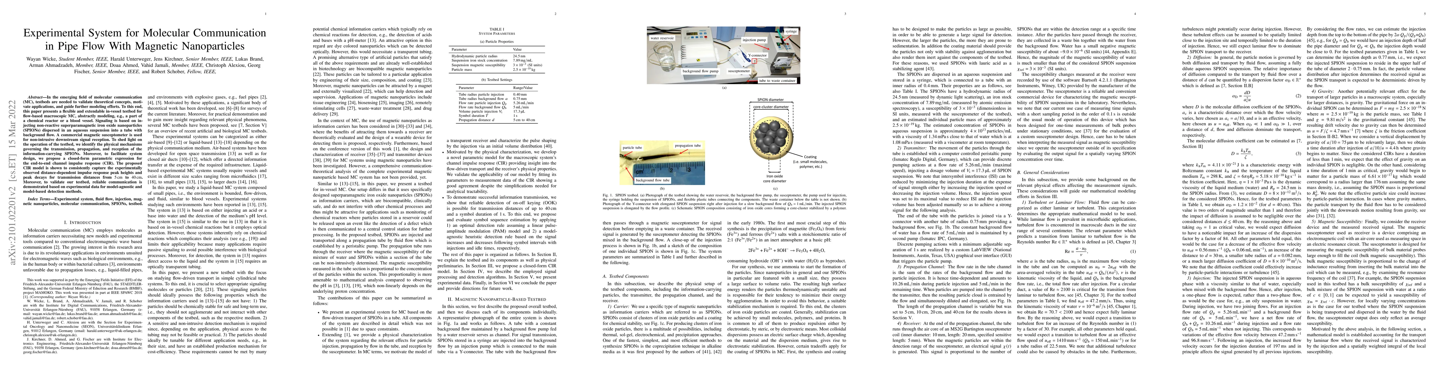 Thumbnail for Experimental System for Molecular Communication in Pipe Flow With
  Magnetic Nanoparticles
