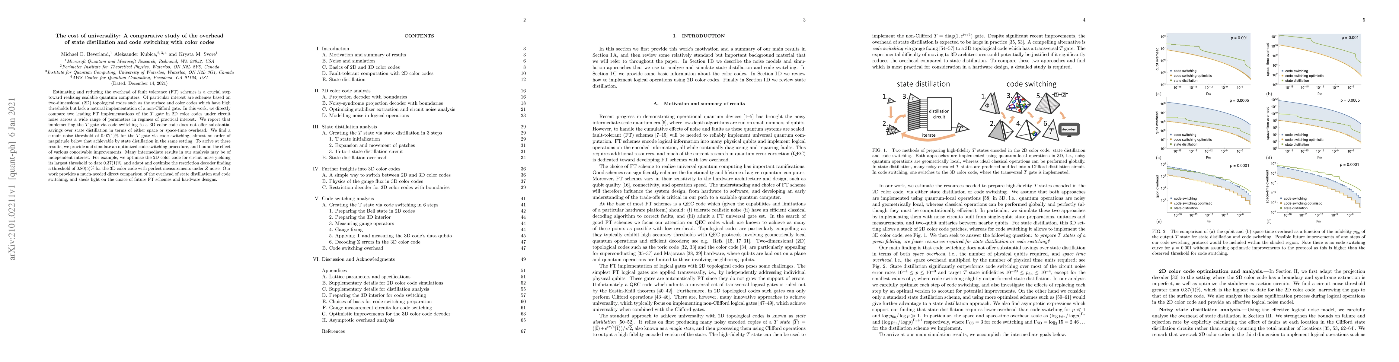 Thumbnail for The cost of universality: A comparative study of the overhead of state
  distillation and code switching with color codes
