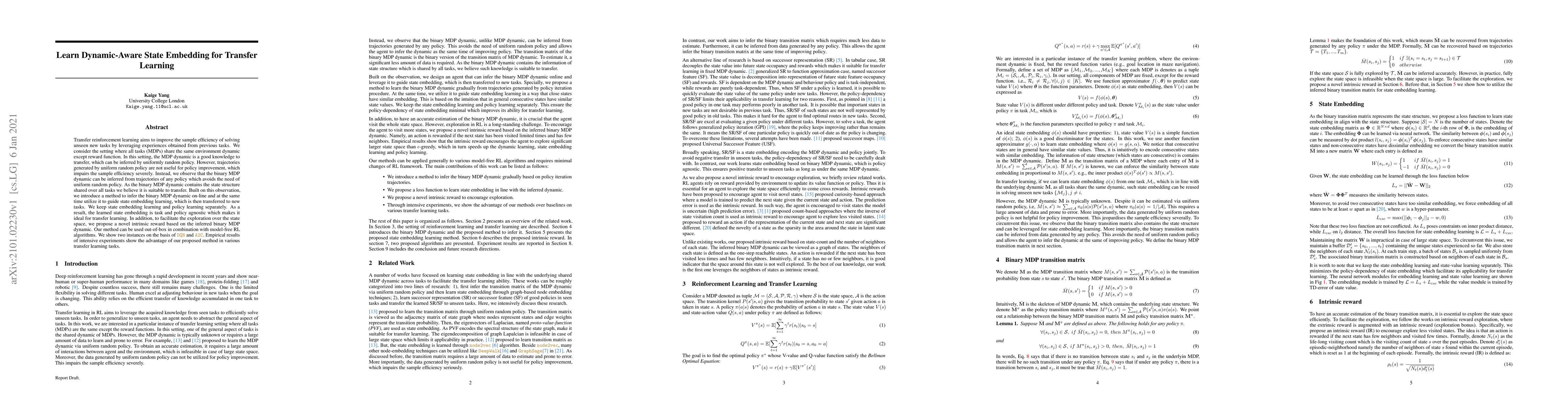 Thumbnail for Learn Dynamic-Aware State Embedding for Transfer Learning