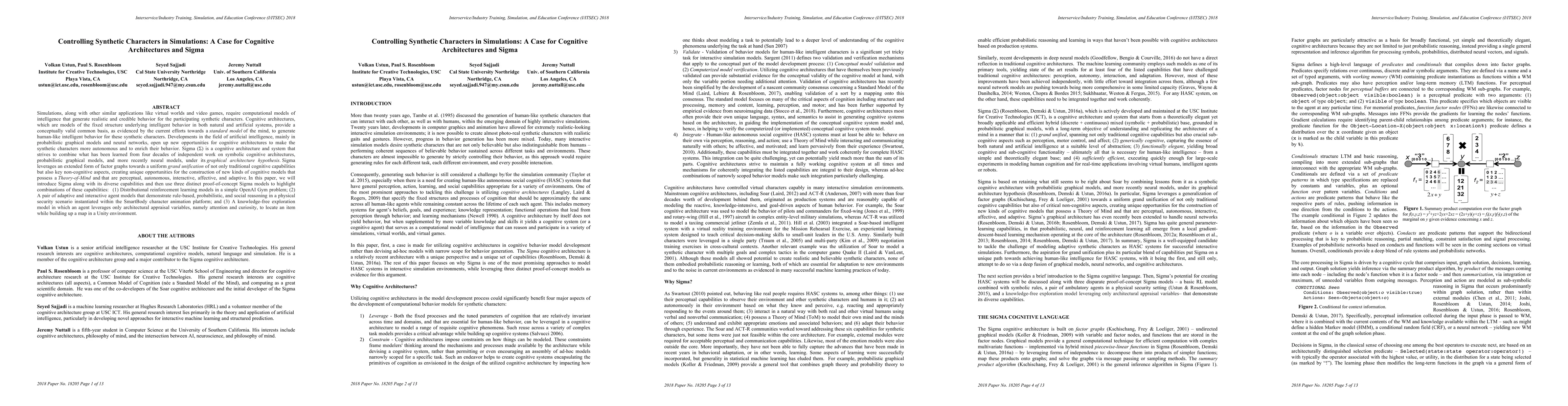 Thumbnail for Controlling Synthetic Characters in Simulations: A Case for Cognitive
  Architectures and Sigma