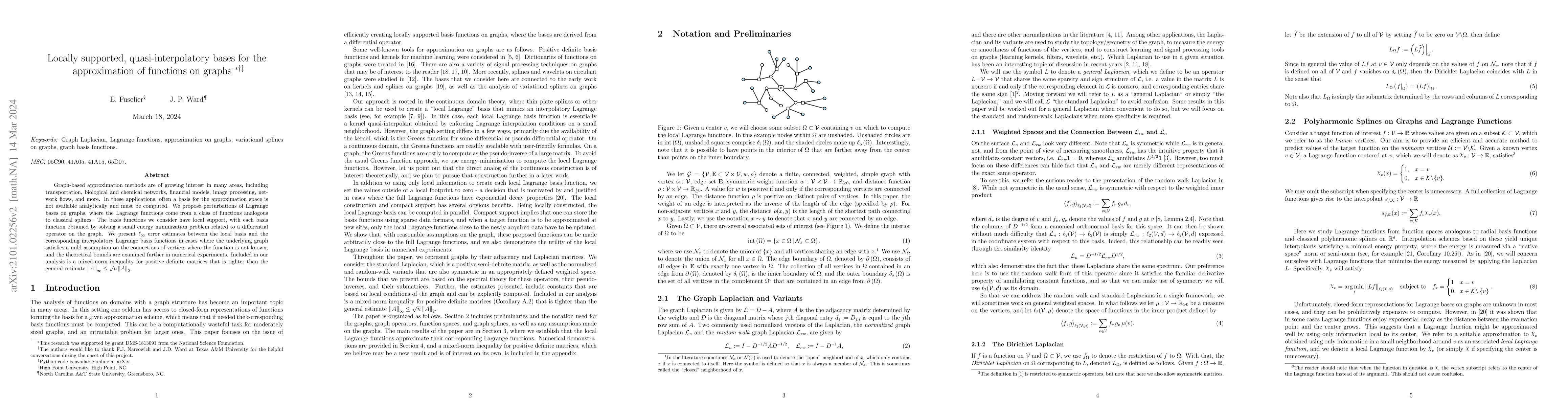 Thumbnail for Locally supported, quasi-interpolatory bases for the approximation of
  functions on graphs