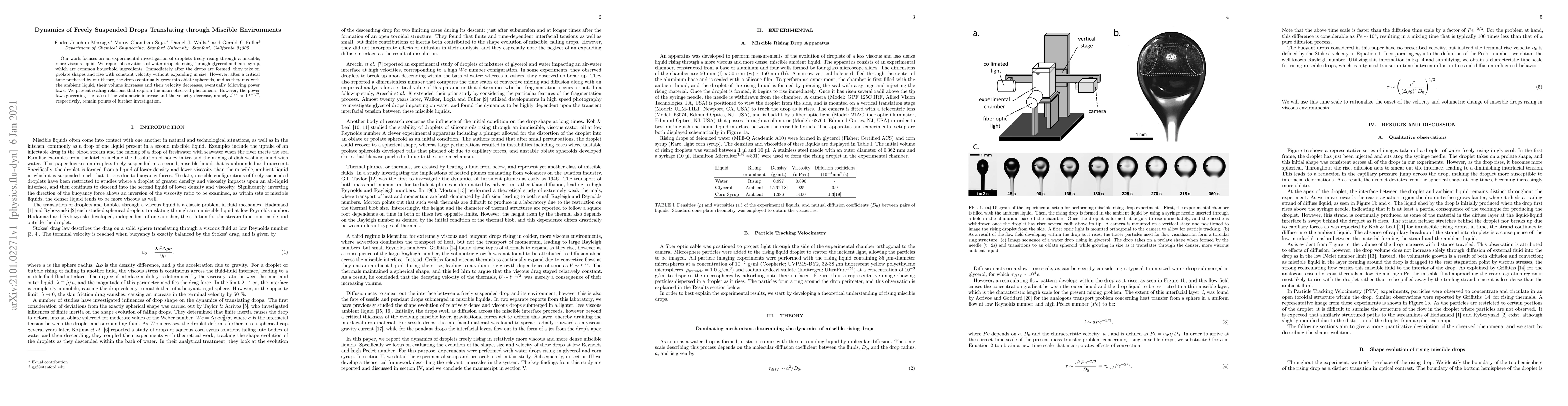 Thumbnail for Dynamics of Freely Suspended Drops Translating through Miscible
  Environments