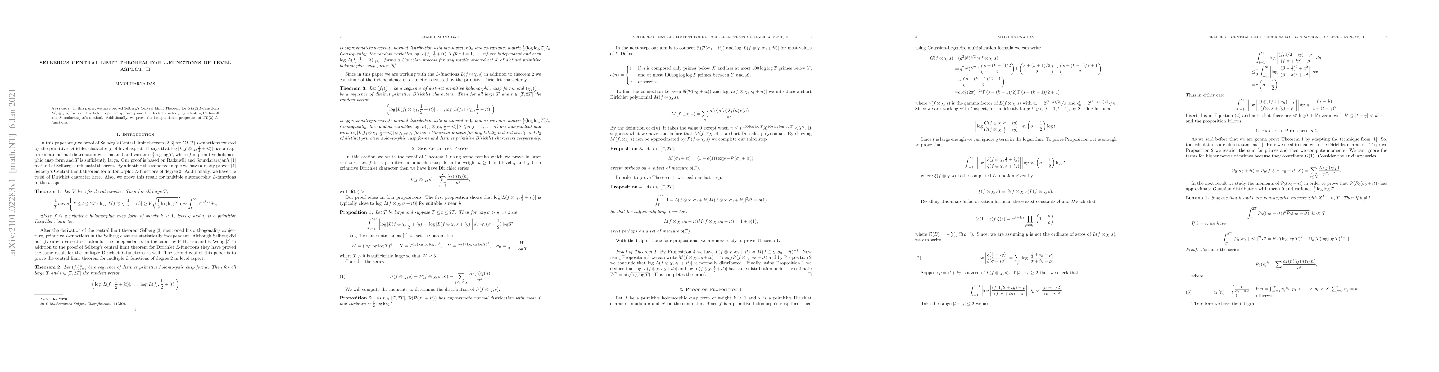 Thumbnail for Selberg's Central Limit Theorem for $L$-functions of level aspect, II