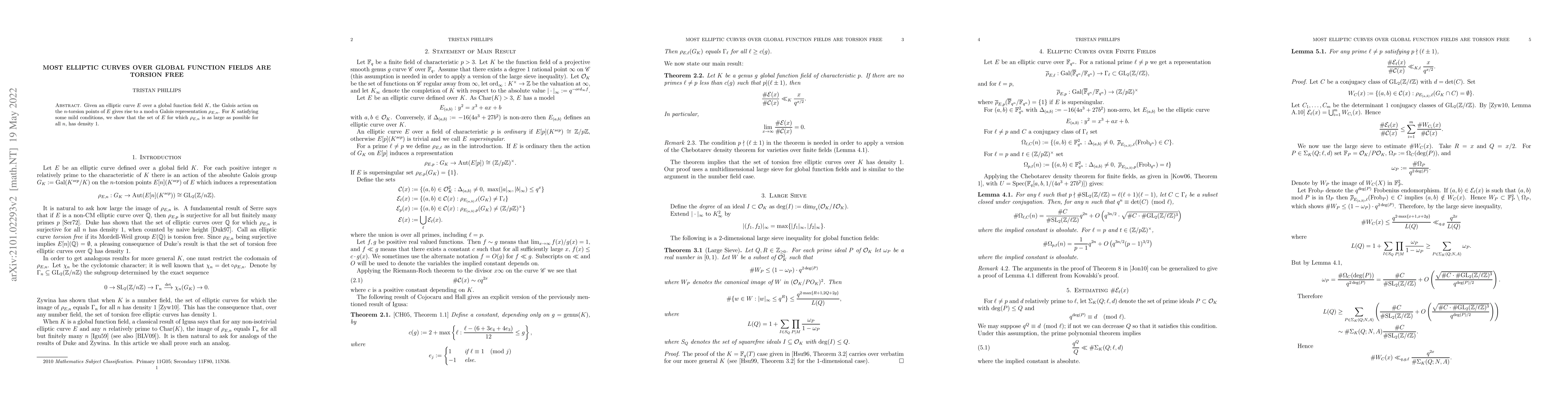 Thumbnail for Most Elliptic Curves over Global Function Fields are Torsion Free