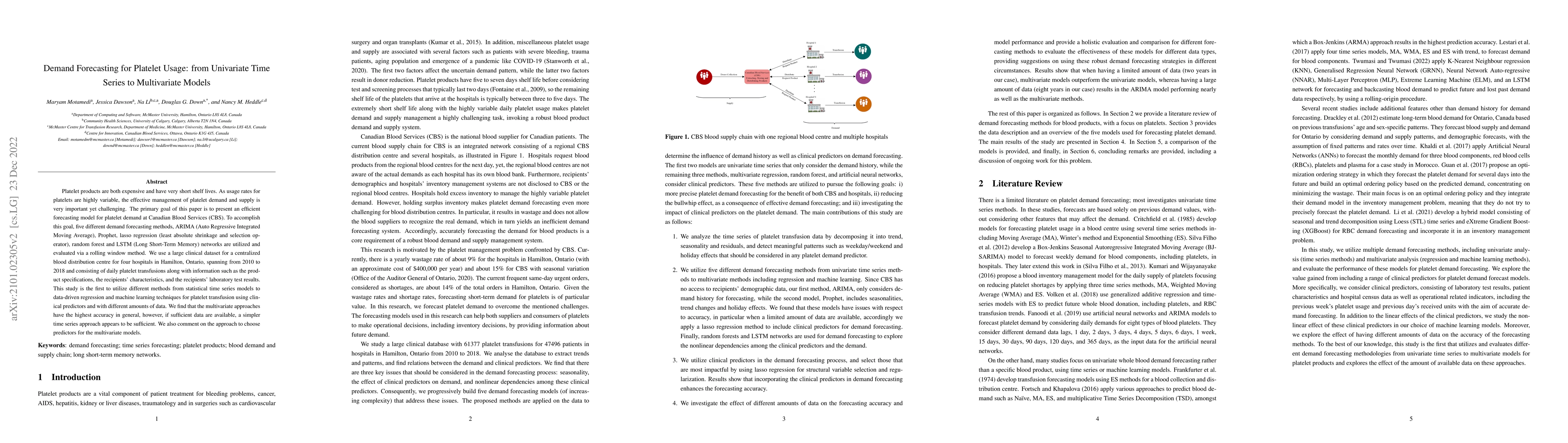 Thumbnail for Demand Forecasting for Platelet Usage: from Univariate Time Series to
  Multivariate Models