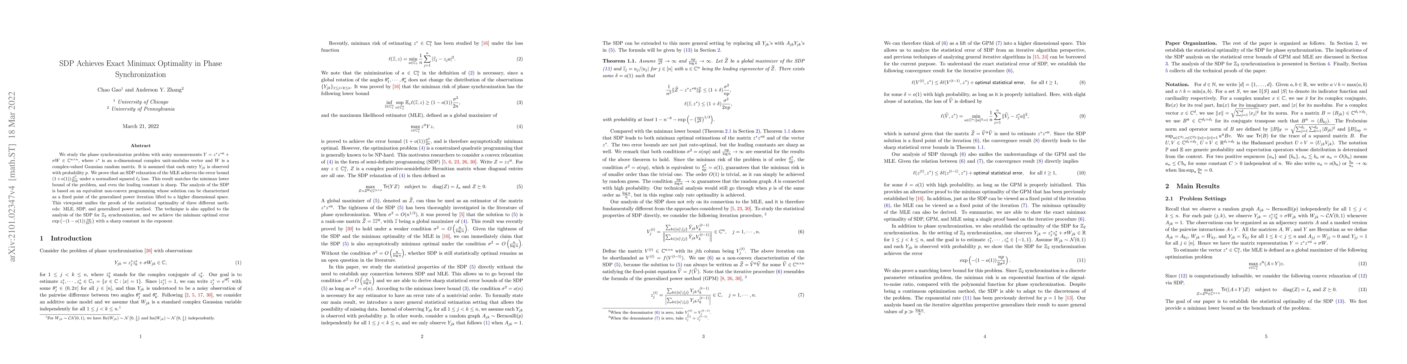 Thumbnail for SDP Achieves Exact Minimax Optimality in Phase Synchronization