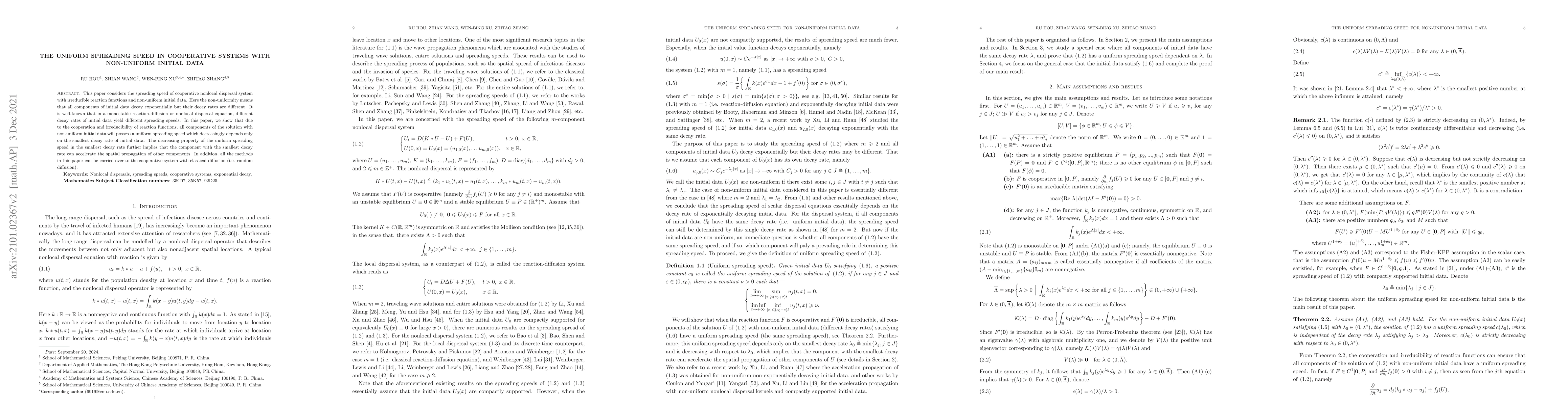 Thumbnail for The uniform spreading speed in cooperative systems with non-uniform
  initial data